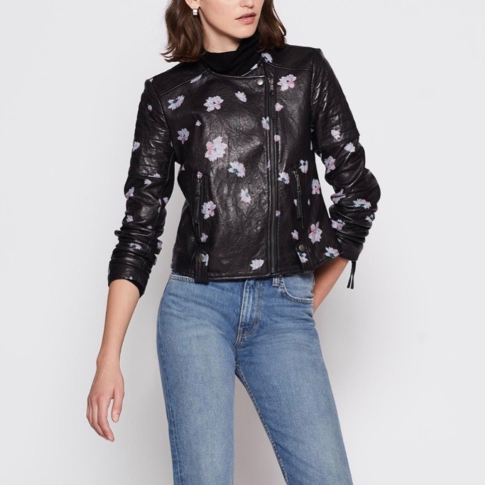 NWT Size L Joie Thisbe Floral Leather Black Jacket - Picture 4 of 8
